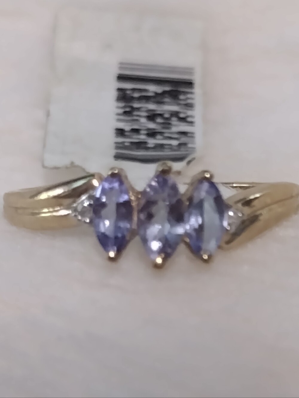 10K Gold 3 Marquis Shaped Tanzanite & 2 Diamond Ring NEW w/Tags Sz7